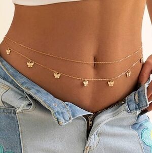 NWT, Gold Butterfly Layered Waist Chain Necklace